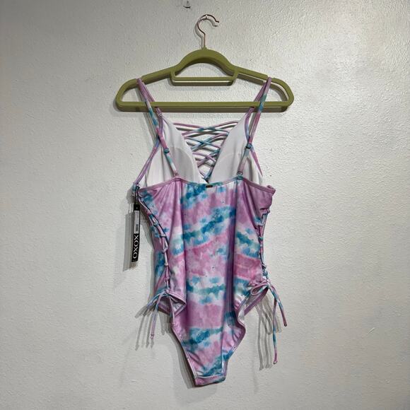 XOXO Pink Tie Dye One-Piece Plunge Swimsuit Sz XL NWT - Picture 9 of 11